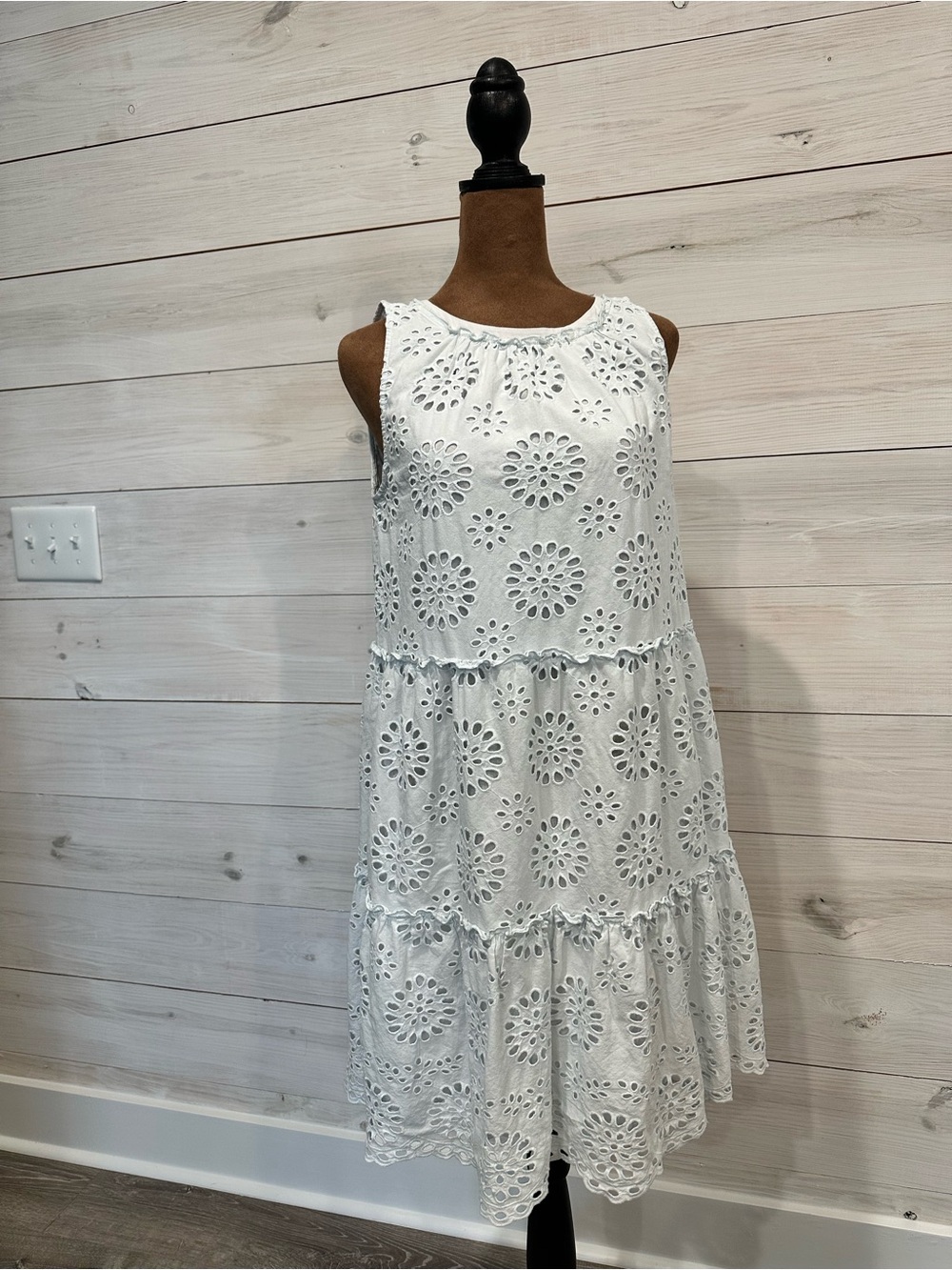 LOFT Baby Blue Eyelet Tiered Midi Dress